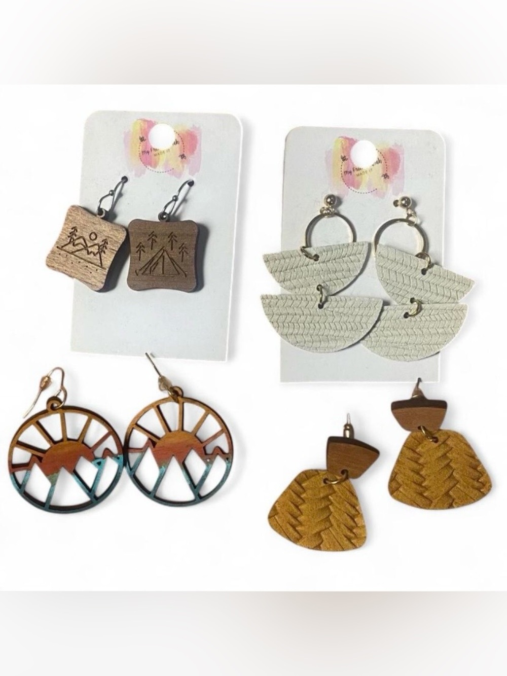 4-pair earring bundle: Vegan Leather + Wooden